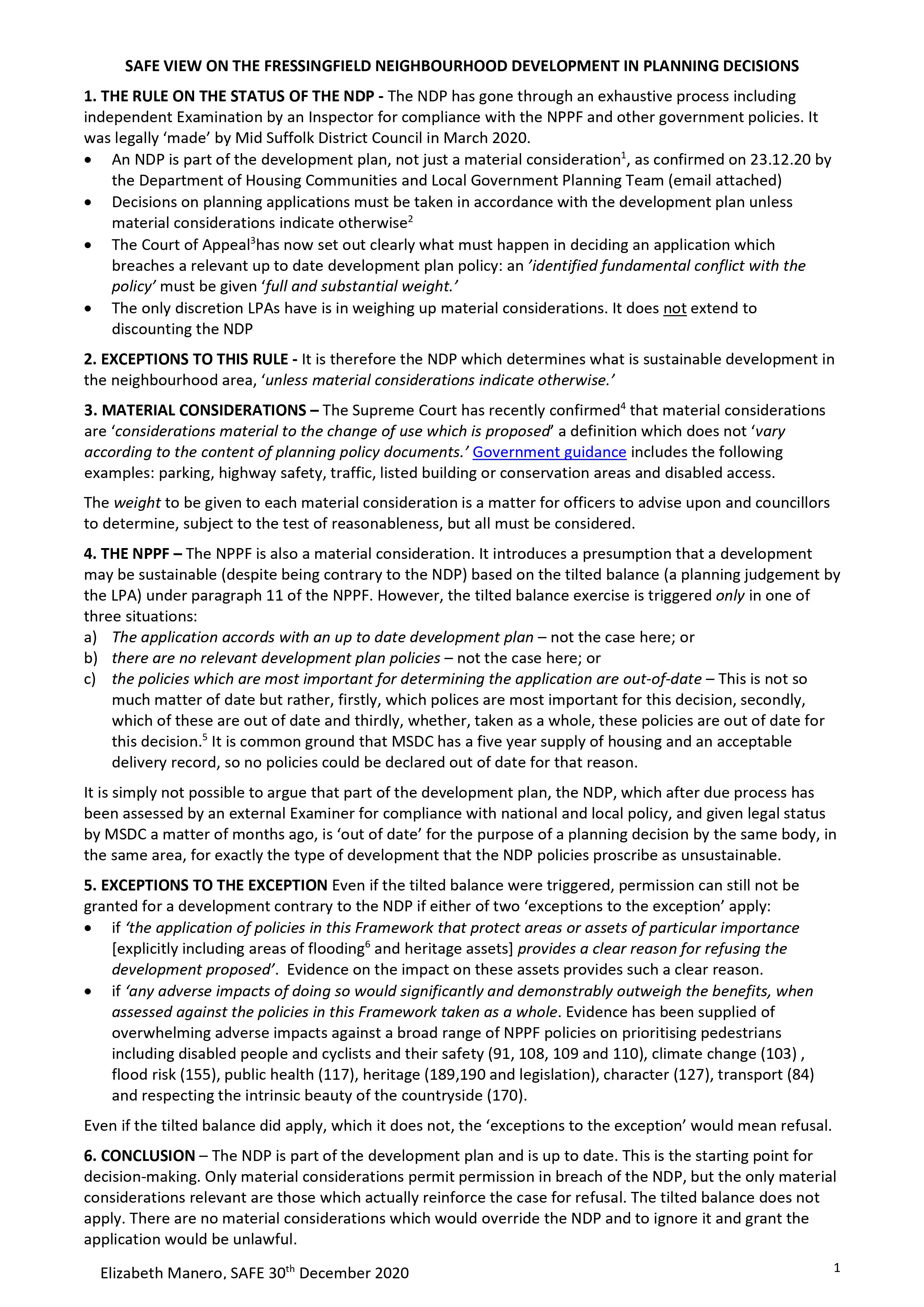 SAFE View on the Status of Fressingfield NDP 30.12.20 Page 1 (1)