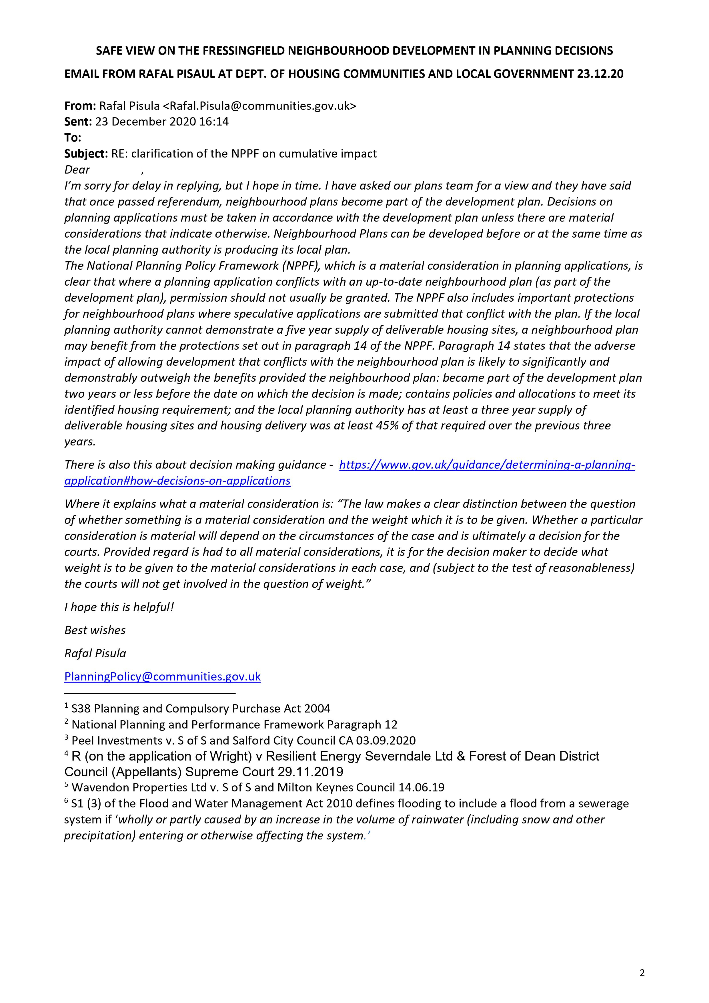 SAFE View on the Status of Fressingfield NDP 30.12.20 Page 2